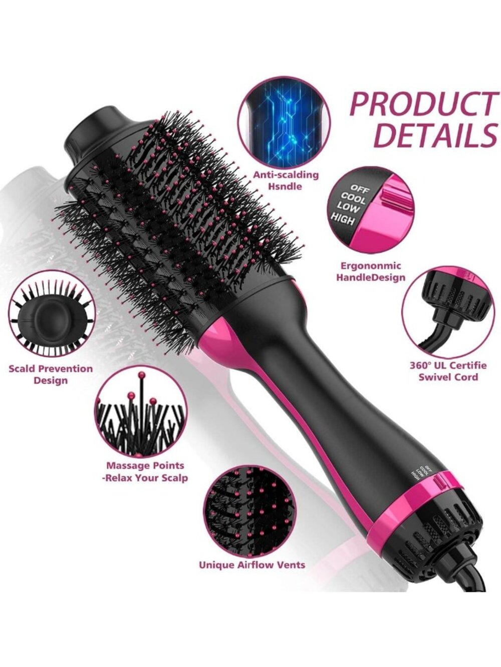 4-in-1 Hair Dryer Brush & Styler, Volumizing Hot Air Brush, Anti-Frizz Tool - Picture 7 of 7